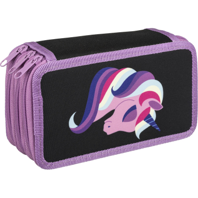 Пенал Комус Класс Единорог, черный ПКТ 12-20, ткань, 3 отд., 190х110 мм