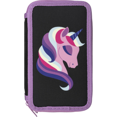 Пенал Комус Класс Единорог, черный ПКТ 12-20, ткань, 3 отд., 190х110 мм