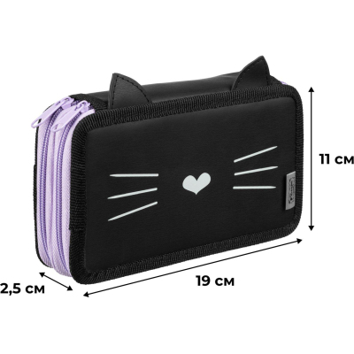Пенал Комус Класс Kitty black ПКЗ 11-112, кож/зам, 2 отд., 190х110 мм