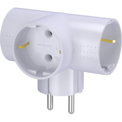 Разветвитель тройник, Т-обр. ФОТОН АМ 16-3ТЕ, 16А/4000Вт, с зазем