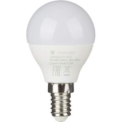 Лампа светодиодная Topfort E14 7W 2700K шар