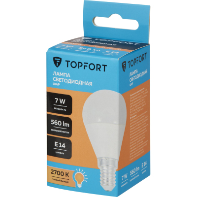 Лампа светодиодная Topfort E14 7W 2700K шар