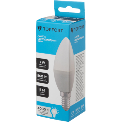 Лампа светодиодная Topfort E14 7W 4000K свеча