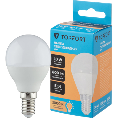 Лампа светодиодная Topfort E14 10W 3000K шар