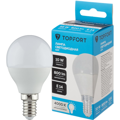 Лампа светодиодная Topfort E14 10W 4000K шар