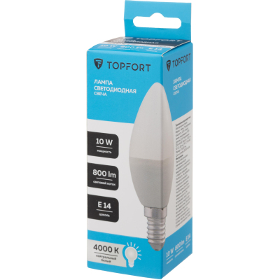 Лампа светодиодная Topfort E14 10W 4000K свеча
