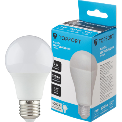 Лампа светодиодная Topfort E27 7W 4000K груша