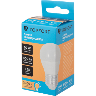 Лампа светодиодная Topfort E27 10W 3000K шар