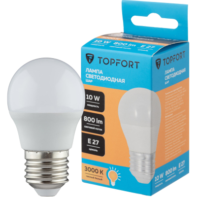Лампа светодиодная Topfort E27 10W 3000K шар
