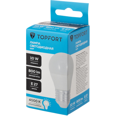 Лампа светодиодная Topfort E27 10W 4000K шар