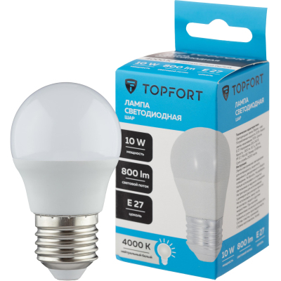 Лампа светодиодная Topfort E27 10W 4000K шар