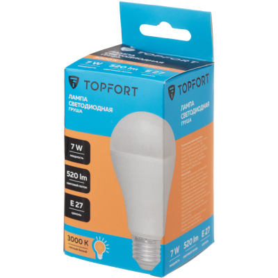 Лампа светодиодная Topfort E27 7W 3000K груша