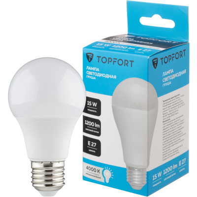 Лампа светодиодная Topfort E27 15W 4000K груша