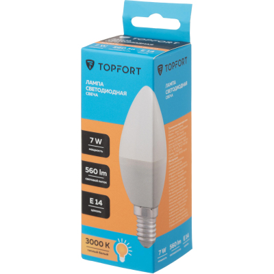 Лампа светодиодная Topfort E14 7W 3000K свеча
