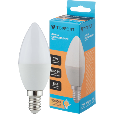 Лампа светодиодная Topfort E14 7W 3000K свеча