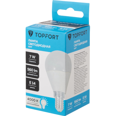 Лампа светодиодная Topfort E14 7W 4000K шар