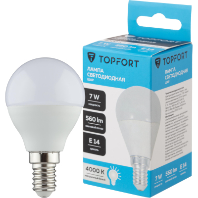 Лампа светодиодная Topfort E14 7W 4000K шар