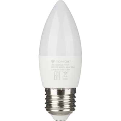 Лампа светодиодная Topfort E27 10W 3000K свеча
