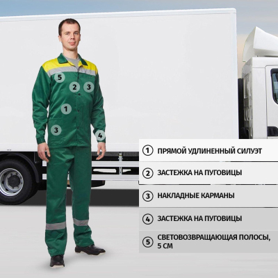 Костюм рабочий летний муж. л16-КБР с СОП зел/желт (р.56-58) 182-188