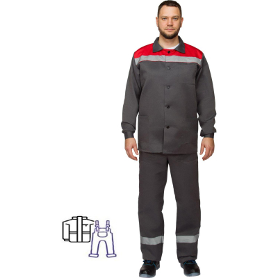 Костюм рабочий летний муж. л16-КПК с СОП сер/крас (р.60-62) 194-200