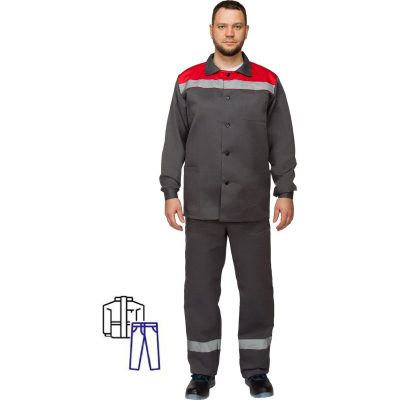 Костюм рабочий летний муж. л16-КБР с СОП сер/крас (р.64-66) 194-200