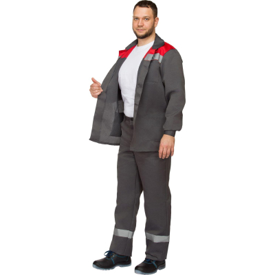 Костюм рабочий летний муж. л16-КБР с СОП сер/крас (р.52-54) 158-164