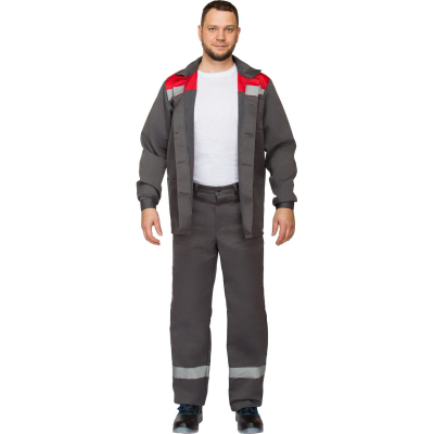 Костюм рабочий летний муж. л16-КБР с СОП сер/крас (р.52-54) 158-164