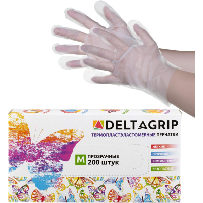 Перчатки одноразовые DELTAGRIP TPE цвет прозрачный 200шт/уп р.M ПС