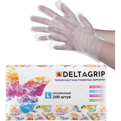 Перчатки одноразовые DELTAGRIP TPE цвет прозрачный 200шт/уп р.L ПС