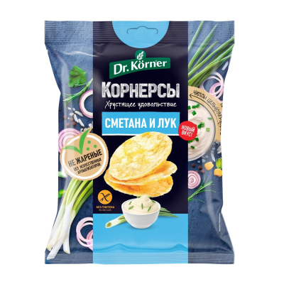 Чипсы Dr.Korner цельноз. кукурузно-рисовые со сметаной и зел. луком, 50г