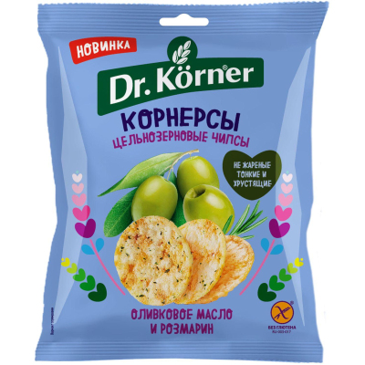 Чипсы Dr.Korner цельноз. кукурузно-рисовые с олив. маслом и розмарином, 50г
