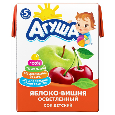 Сок Агуша Яблоко-вишня, осв. 0.2л, 18 шт/уп