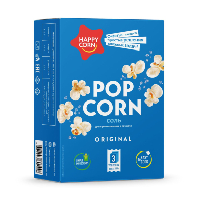 Снеки Зерно Happy Corn кукурузы лопающ попкор, соль,в СВЧ,3штx100г, 300г/УП