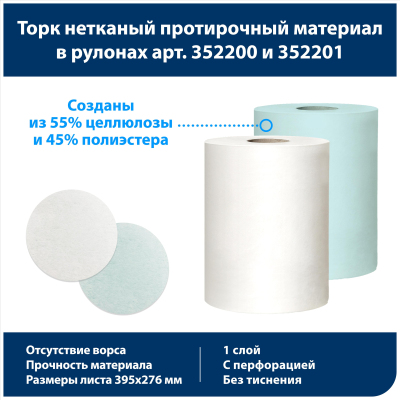 Материал протирочный нетканый Tork Advanced 1-сл белый 266лx1рул/кор 352200