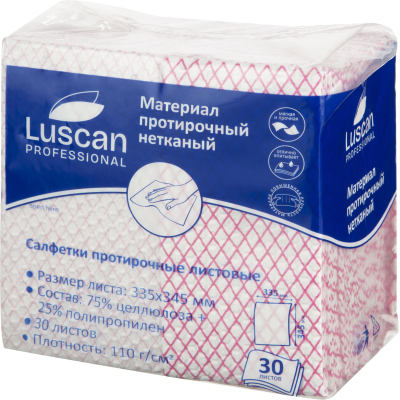 Материал протирочный нетканый Luscan Prof красный 110г 33,5х34,5см 30л/уп