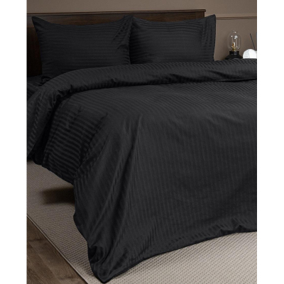 Постельное белье 2сп, страйп-сатин (пододеяльник на молнии) Черный, 46591