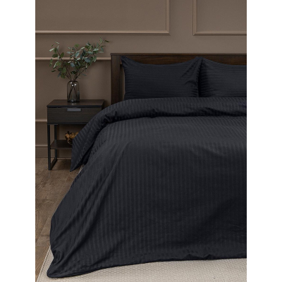 Постельное белье 2сп, страйп-сатин (пододеяльник на молнии) Черный, 46591