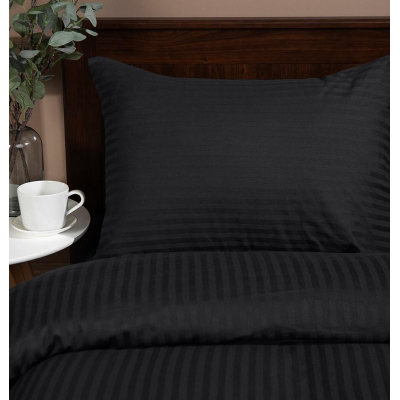Постельное белье 2сп, страйп-сатин (пододеяльник на молнии) Черный, 46591