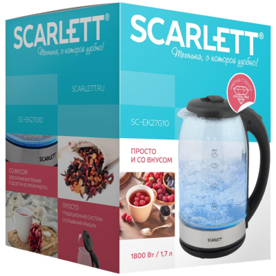 Чайник Scarlett SC-EK27G10, 2200Вт, 1.8л, стекло/сталь