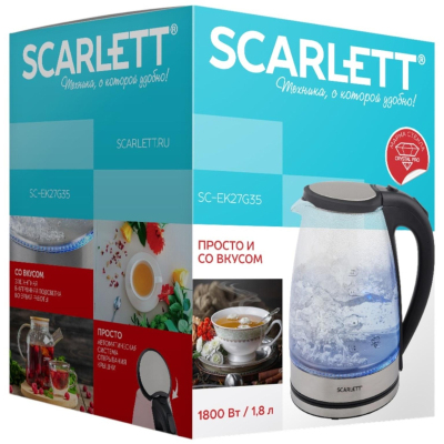 Чайник Scarlett SC-EK27G35, 1800Вт, 1.8л, стекло/сталь