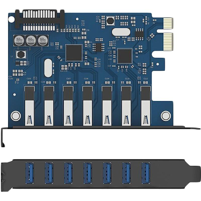 Контроллер PCI-E на 7xUSB-A 3.0 Orico PVU3-7U, черный (ORICO-PVU3-7U)