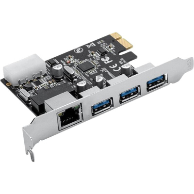 Контроллер PCI-E ORICO USB 3.0x3, RJ45x1 черный (ORICO-PNU-3A1R-BK-BP)