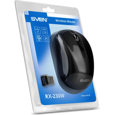 Мышь компьютерная SVEN RX-230W WLS черная , 3+1кл., 800-1600DPI (SV-017835)