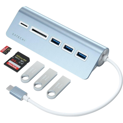 Концентратор Satechi Type-C Aluminum USB Hub & Micro/SD, синий