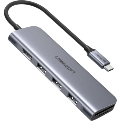 Разветвитель UGREEN CM195 (70410) USB-Хаб,USB3.0/HDMI/TF/SD,серый космос