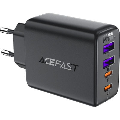 Зарядное устройство ACEFAST A61 PD45W GaN (2xUSB-C+2xUSB-A),сетевое,черный