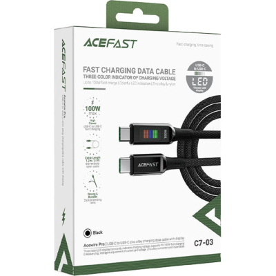 Кабель ACEFAST C7-03 USB-C to USB-C zinc alloy with display. Цвет: черный