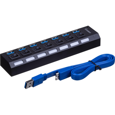 Разветвитель USB ProMega Jet HS006 выключатель/USB 3.0x7/черный