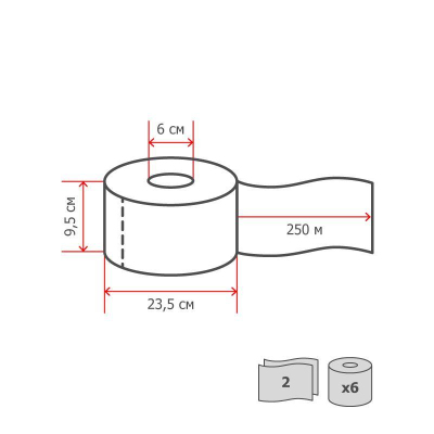 Бумага туалетная в рулонах Luscan Professional 2-слойная 6 рулонов по 250 метров (артикул производителя 368530)