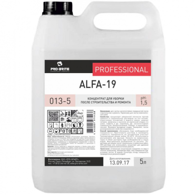 Средство для уборки после строительства и ремонта Pro-Brite Alfa-19 5 л (концентрат)